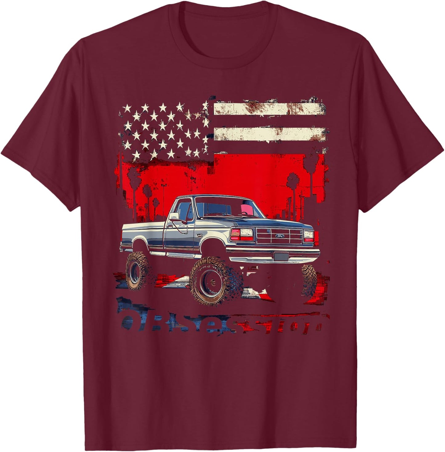 OBS Single Cab Old Body Style Retro Powerstroke Diesel Truck T-Shirt - T-Shirt | Maroon