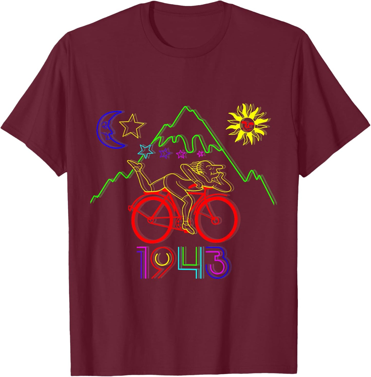 Bicycle Day 1943 LSD Creator Acid Trip , Black, S T-Shirt - T-Shirt | Maroon
