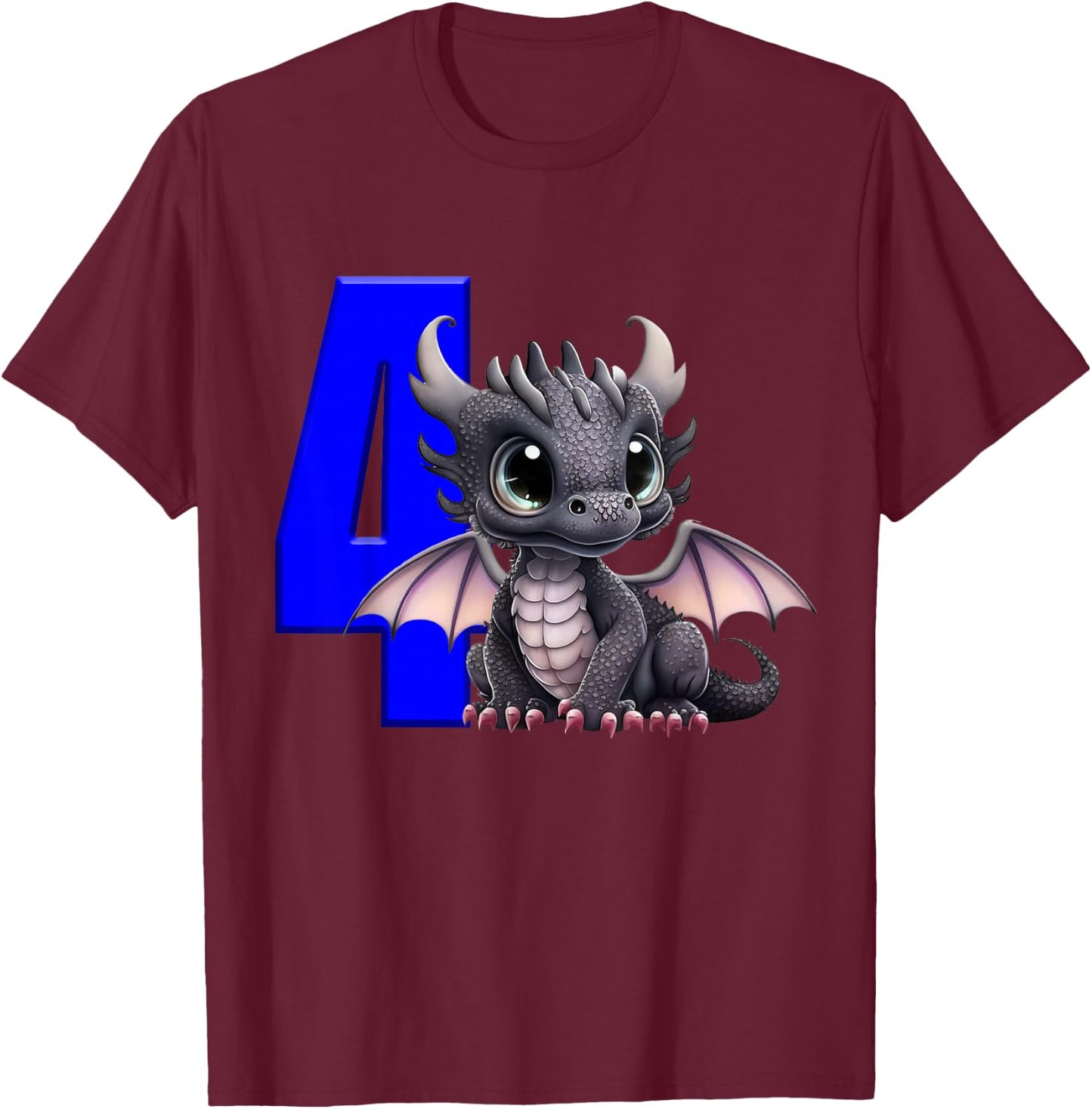 4th Birthday Shirt Dragon Party Birthday Boy Toddler Four T-Shirt - T-Shirt | Maroon