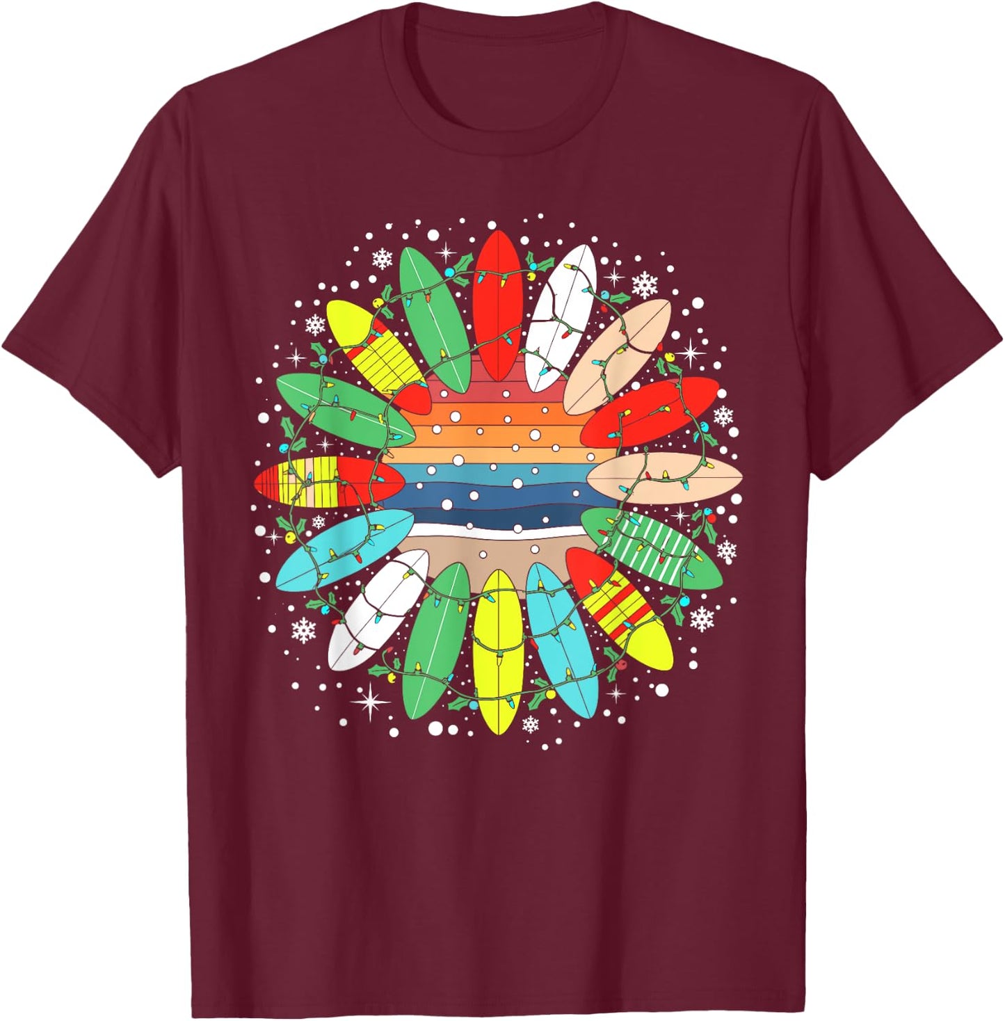 Surf Funny Surfboard Xmas Santa Vintage Surfing Christmas T-Shirt - T-Shirt | Maroon