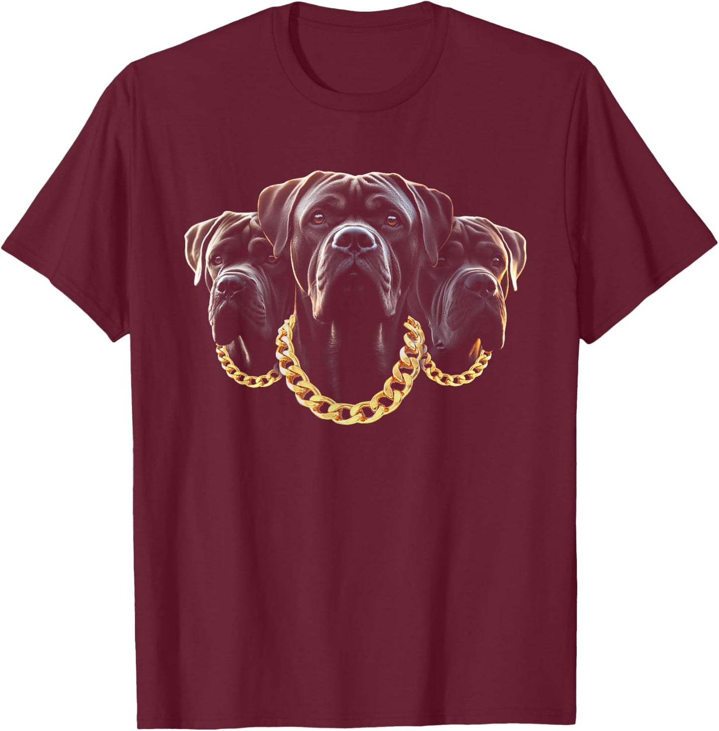Italian Mastiff Head Cane Corso Dog Lover With Gold-Necklace T-Shirt - T-Shirt | Maroon