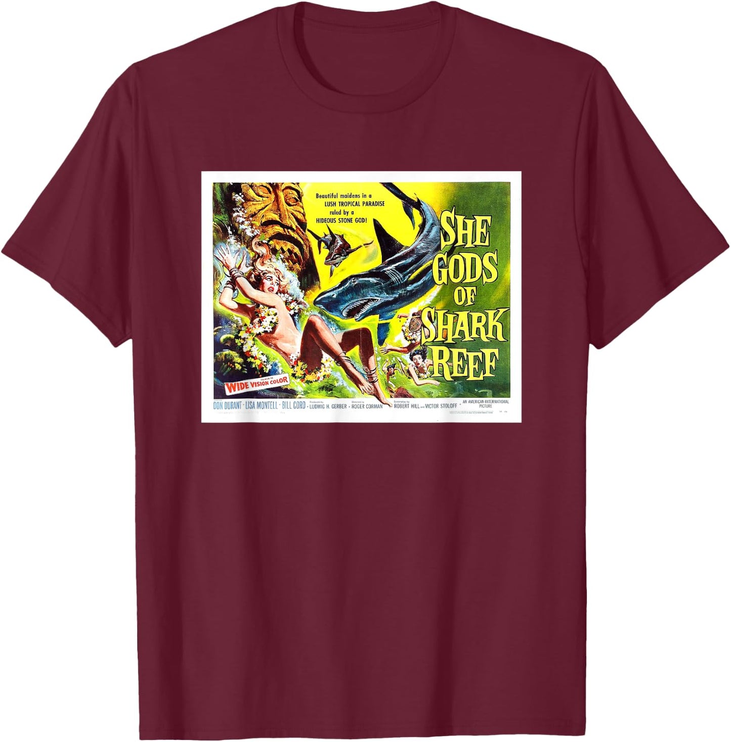 She Gods Of Shark Reef Vintage Cinema Poster T-Shirt - T-Shirt | Maroon