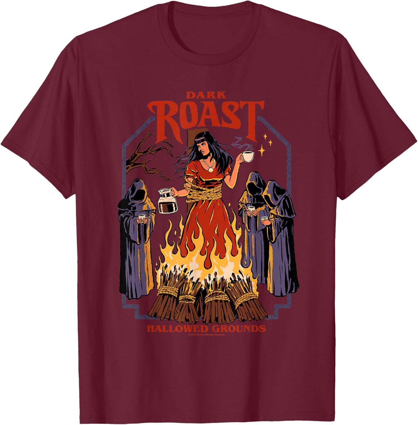 Dark Roast Coffee Witch Occult Retro Funny Adult Humor T-Shirt - T-Shirt | Maroon