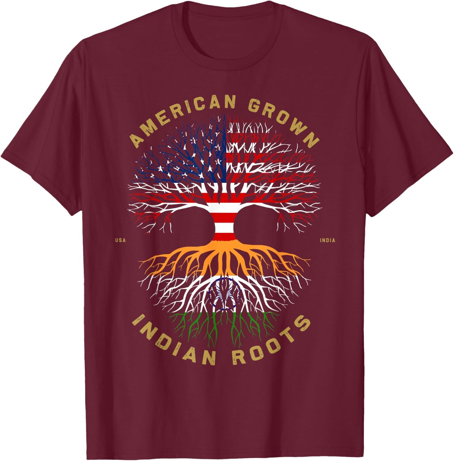 American Grown With Indian Roots Tree USA Flag Gifts Idea Women Kids Men T-Shirt - T-Shirt | Maroon
