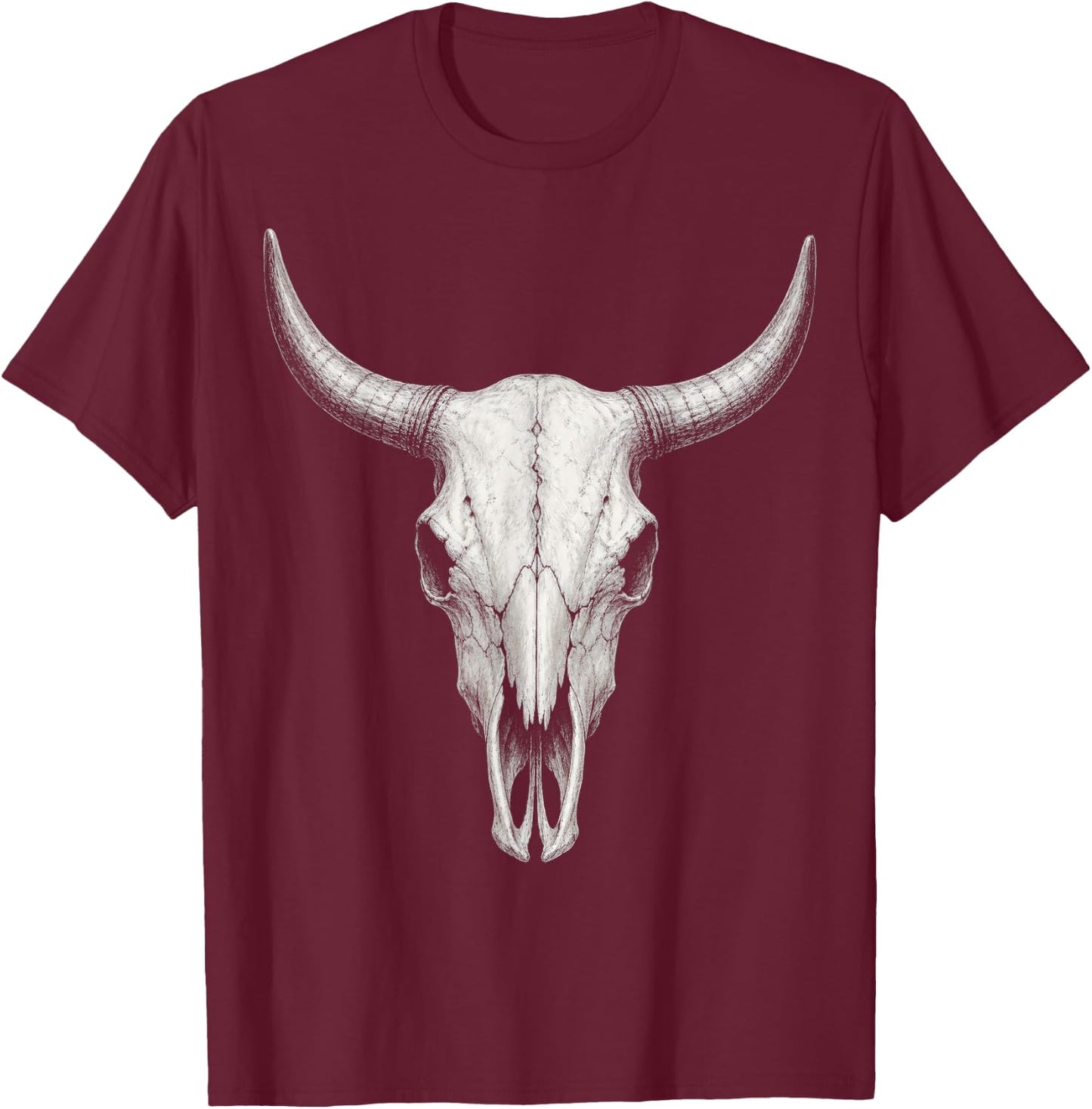 Vintage Bull Skull Western Cow Skull Longhorn Cattle Sketch T-Shirt - T-Shirt | Maroon