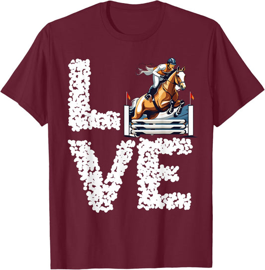 Equestrian Rider Love Leopard English Horse Show Jumping T-Shirt - T-Shirt | Maroon