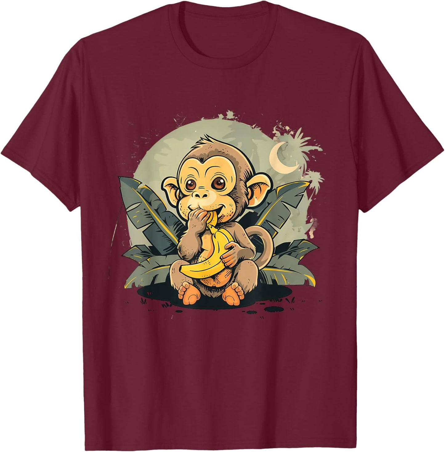 Banana Monkey Bananas Fruit Nature Cute Monkey Artwork T-Shirt - T-Shirt | Maroon