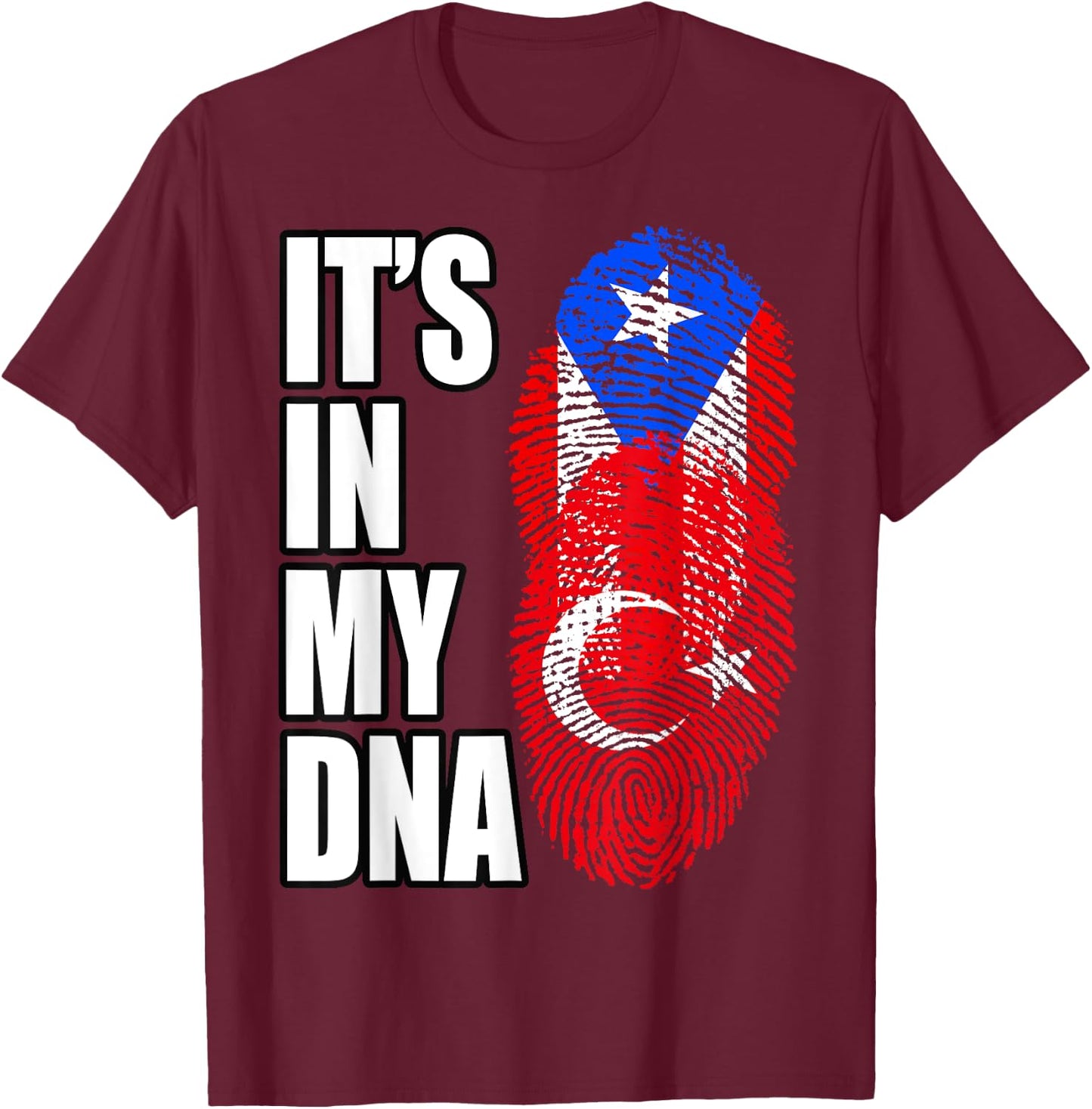 Turkish And Puerto Rican Mix Heritage DNA Flag T-Shirt - T-Shirt | Maroon