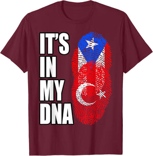 Turkish And Puerto Rican Mix Heritage DNA Flag T-Shirt - T-Shirt | Maroon