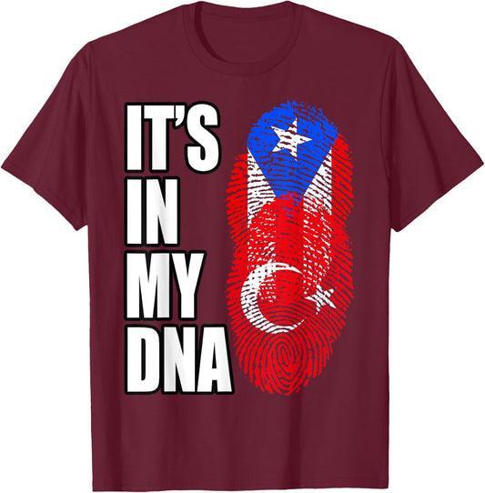 Turkish And Puerto Rican Mix Heritage DNA Flag T-Shirt - T-Shirt | Maroon