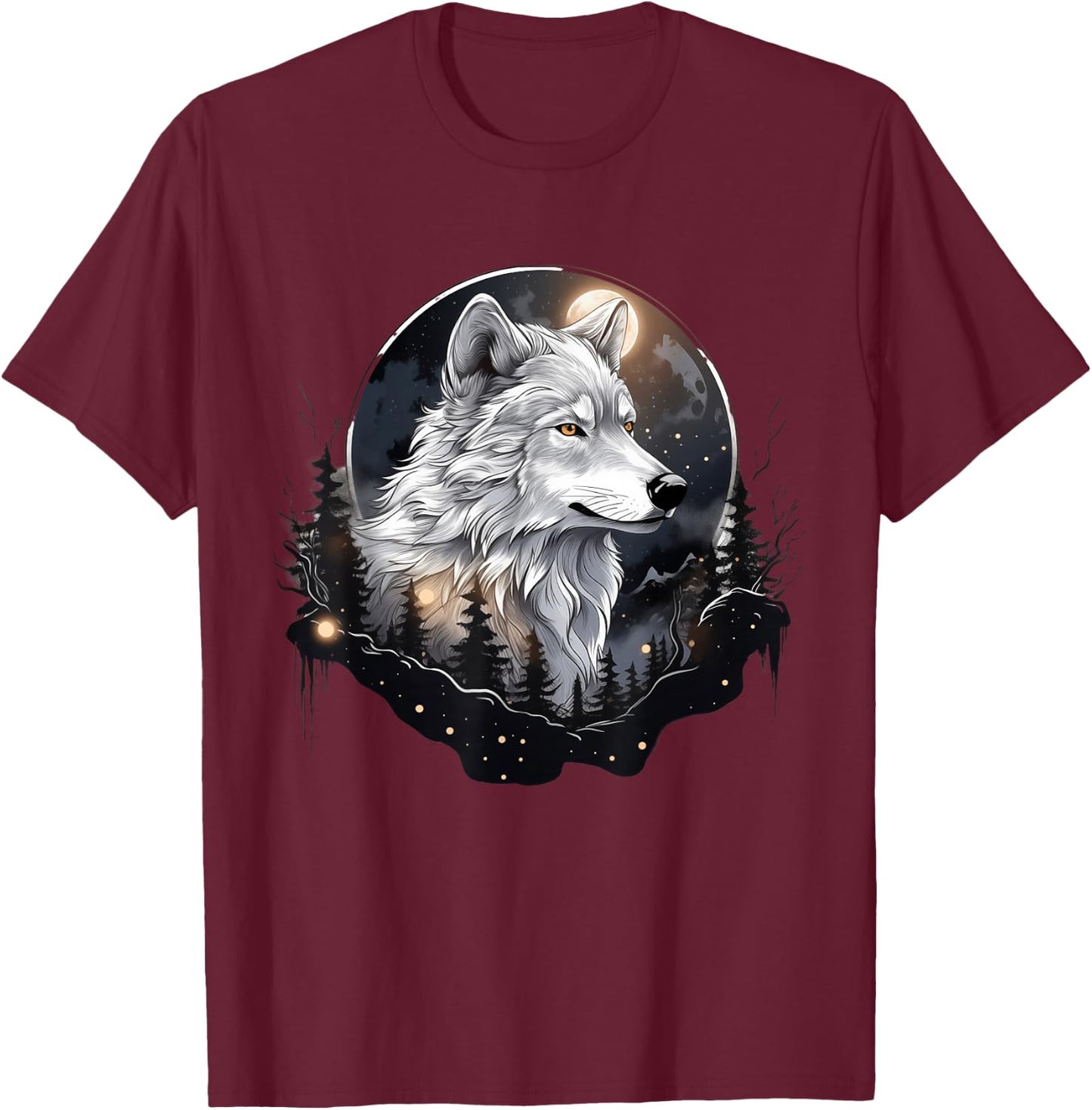 Enchanted Moonlight in Wolfswald , black T-Shirt - T-Shirt | Maroon