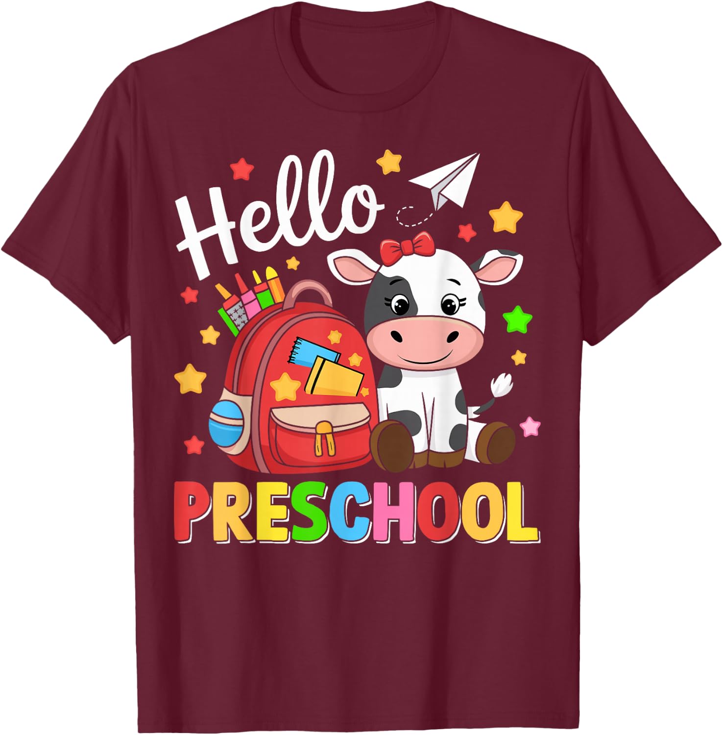 Hello Preschool Cute Cow 100th Day Of School Student Teacher T-Shirt - T-Shirt | Maroon