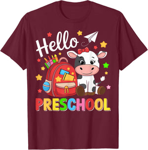 Hello Preschool Cute Cow 100th Day Of School Student Teacher T-Shirt - T-Shirt | Maroon