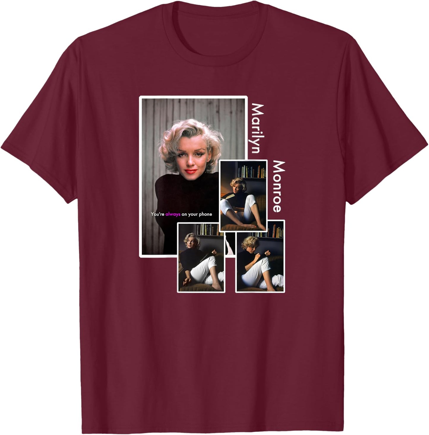 Marilyn Monroe_021_Back Printed , Black, S T-Shirt - T-Shirt | Maroon
