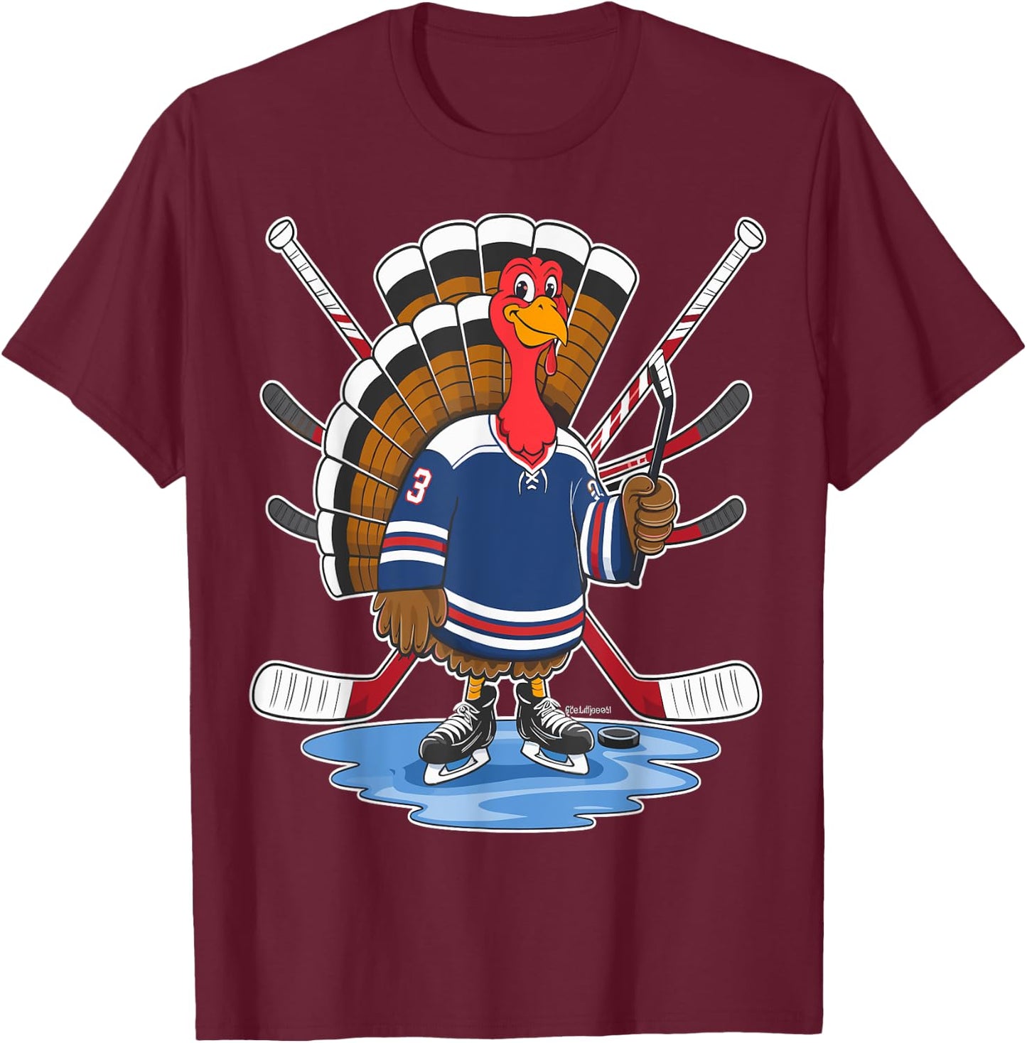 Thanksgiving Ice Hockey Turkey Day Sport Men Boys Kids T-Shirt - T-Shirt | Maroon