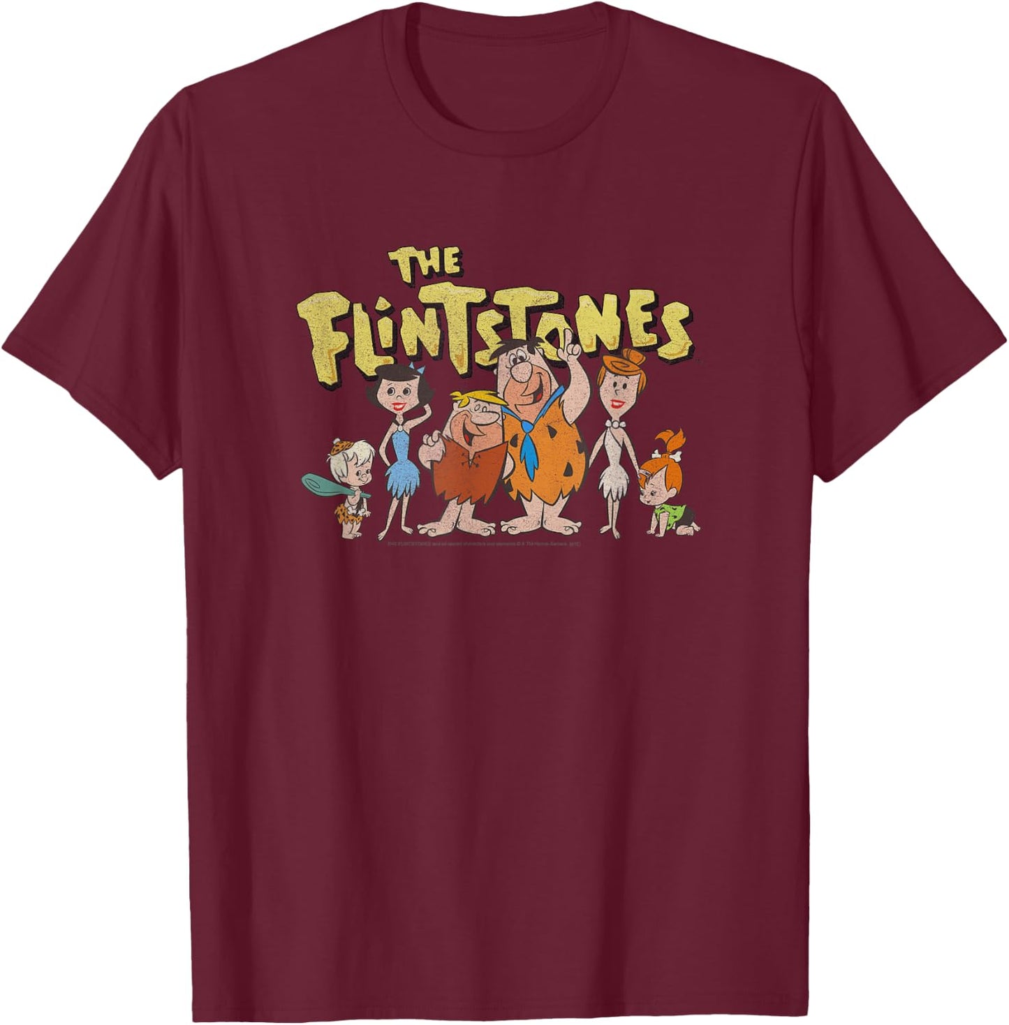 The Flintstones Meet The Family Group Line Up T-Shirt - T-Shirt | Maroon