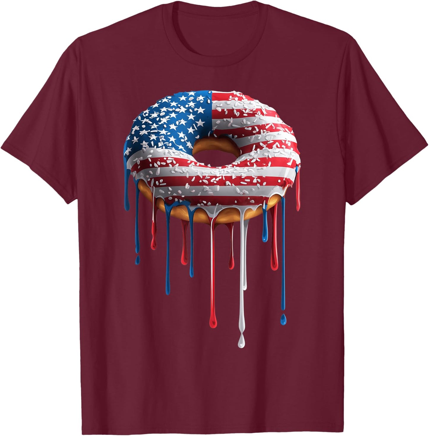 Donut Doughnut Sprinkles American Flag USA Drip Graffiti T-Shirt - T-Shirt | Maroon