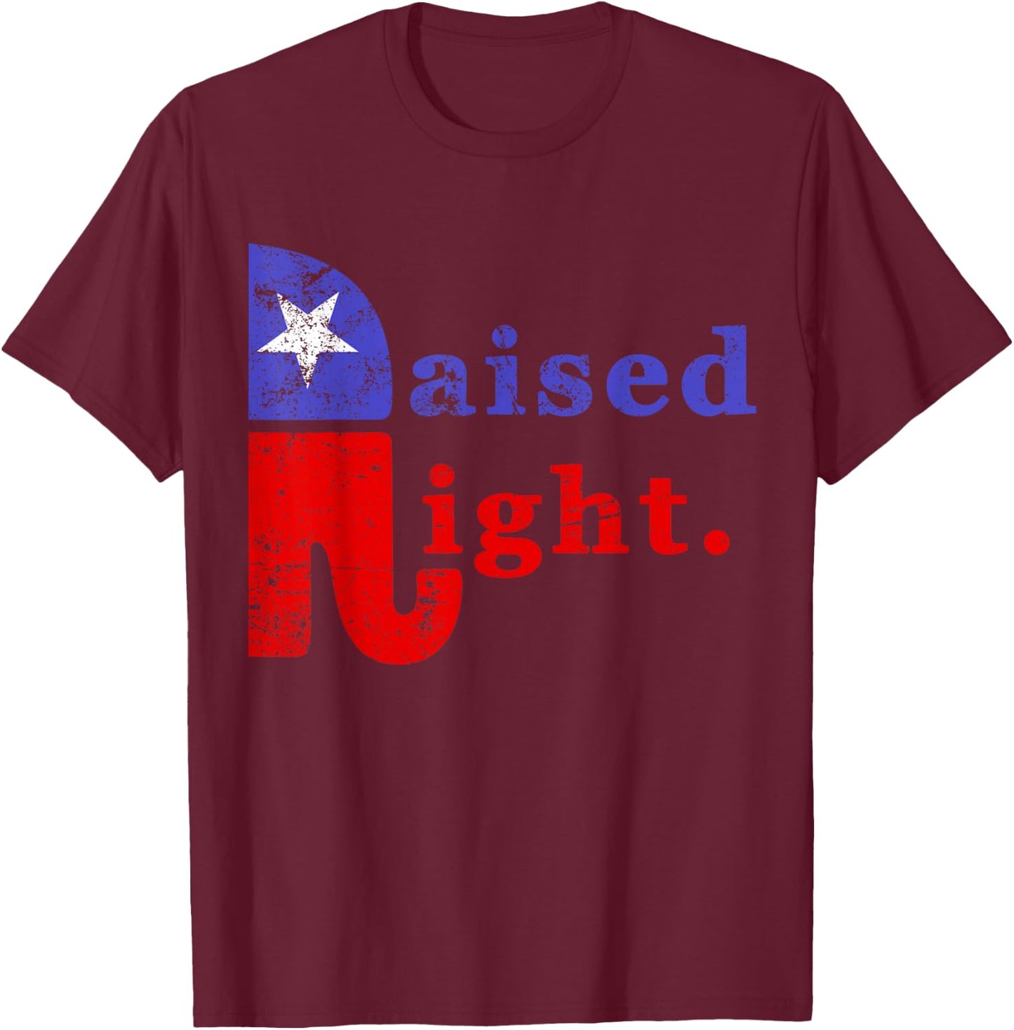 Raised Right Republican Elephant Retro Style Distressed T-Shirt - T-Shirt | Maroon