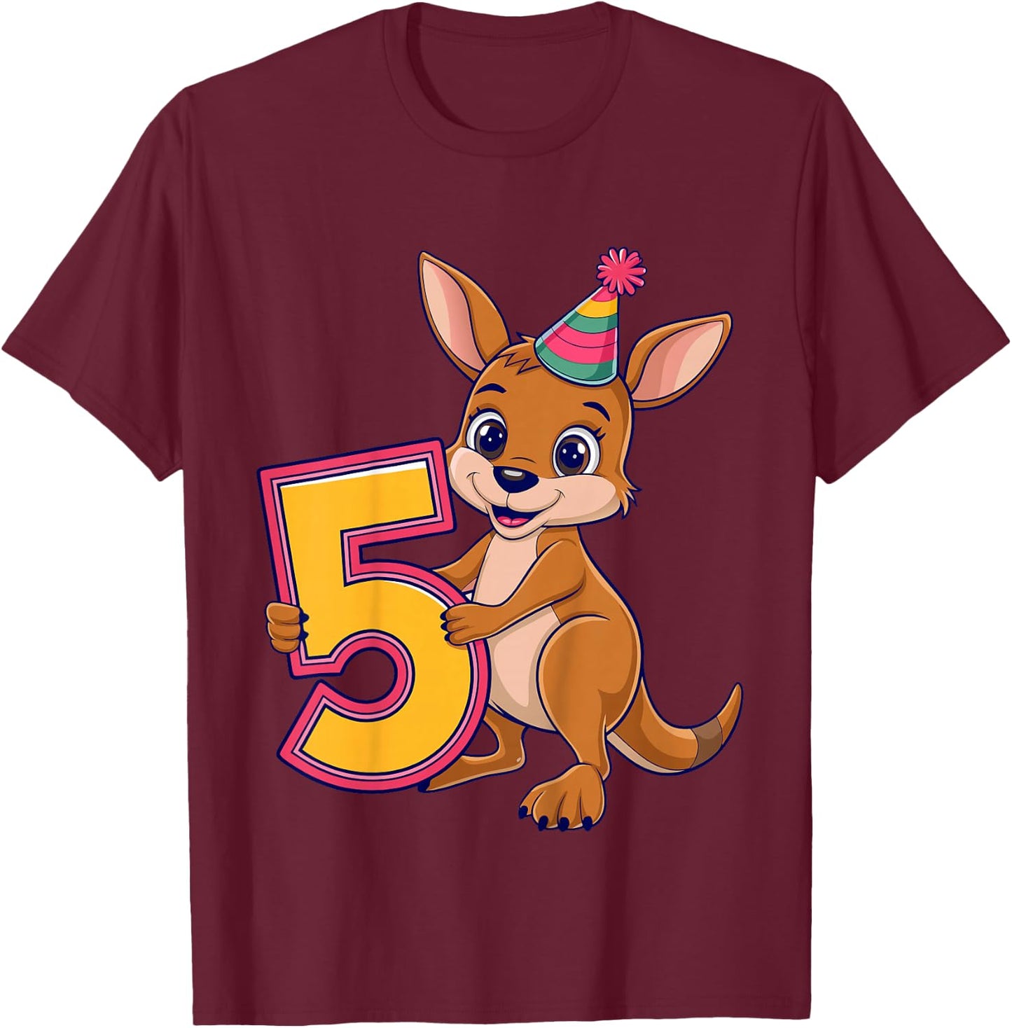 5th Birthday Kangaroo Kids T-Shirt - T-Shirt | Maroon