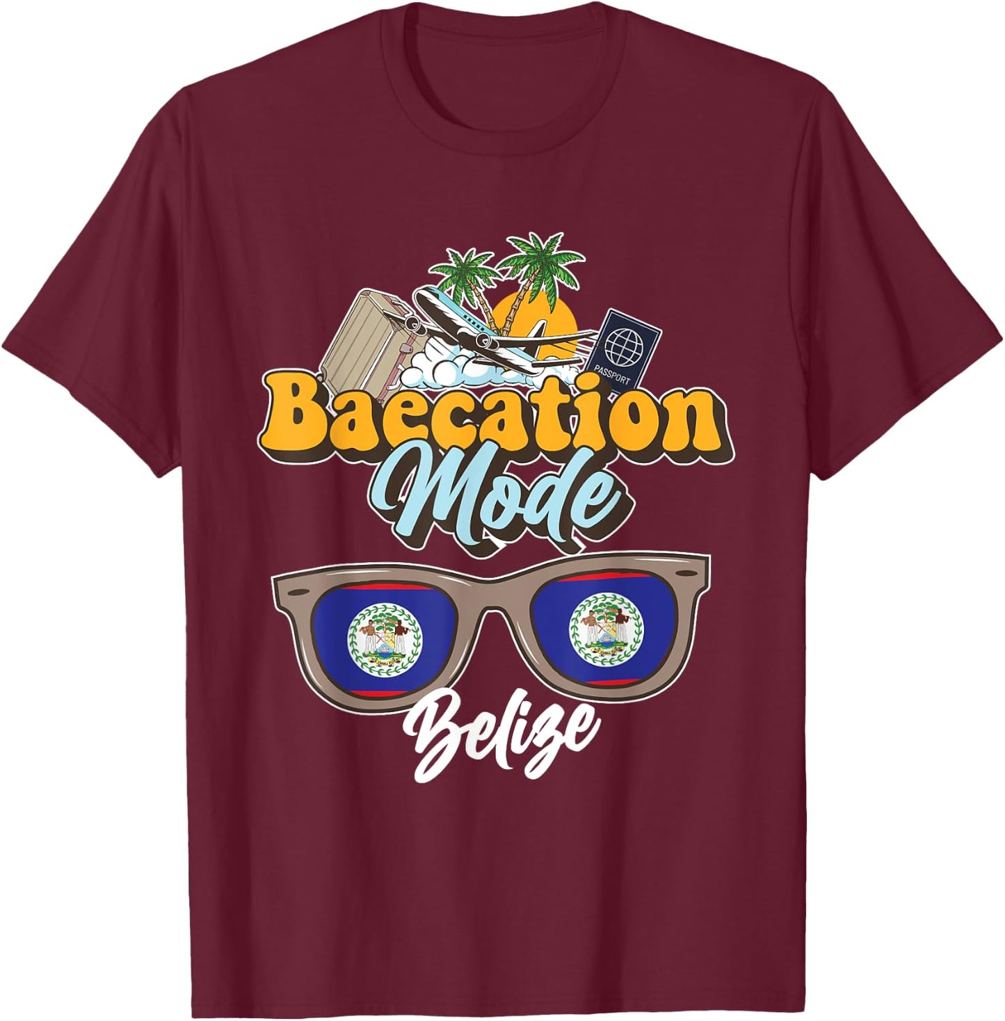 Baecation Belize Bound Couple Travel Goal Vacation Trip T-Shirt - T-Shirt | Maroon