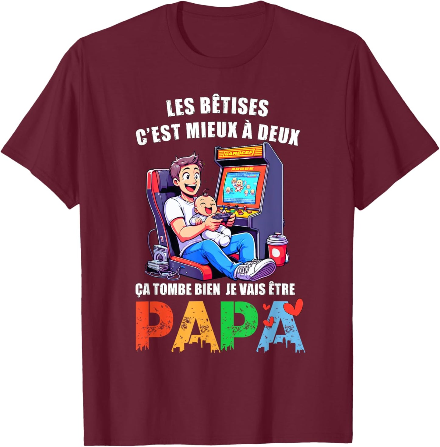 Man Dad 2025 Announcement Pregnancy Original Humor Future Dad Gamer , Black, S T-Shirt - T-Shirt | Maroon