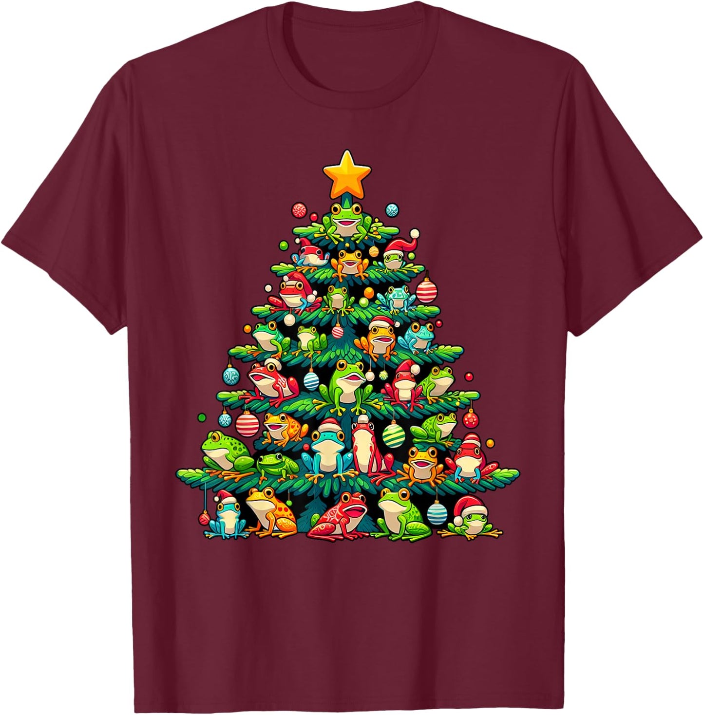 Cute Frog Christmas Tree Funny Xmas Frog Lover Men Women T-Shirt - T-Shirt | Maroon