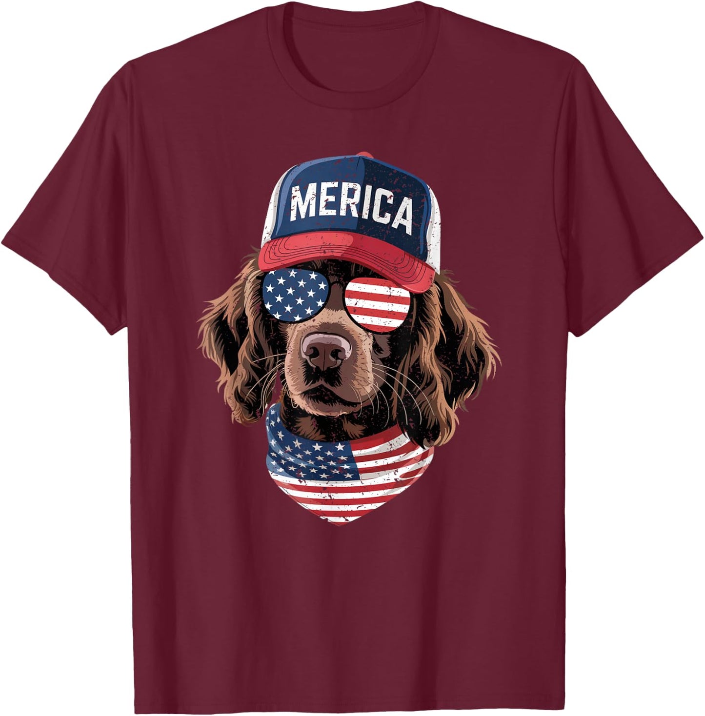 Boykin Spaniel 4th of July US American Flag Dog Patriotic T-Shirt - T-Shirt | Maroon