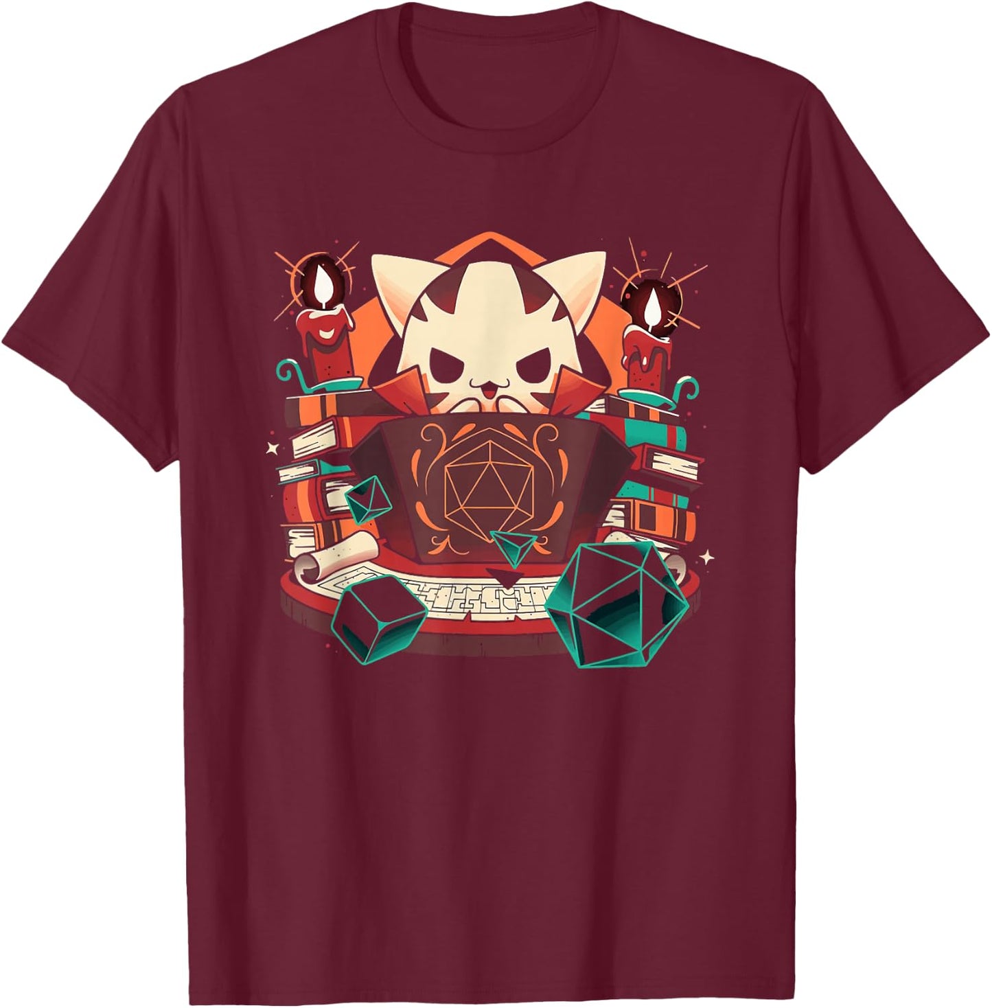 Dungeon and Cats Tabletop Gaming Role Player T-Shirt - T-Shirt | Maroon