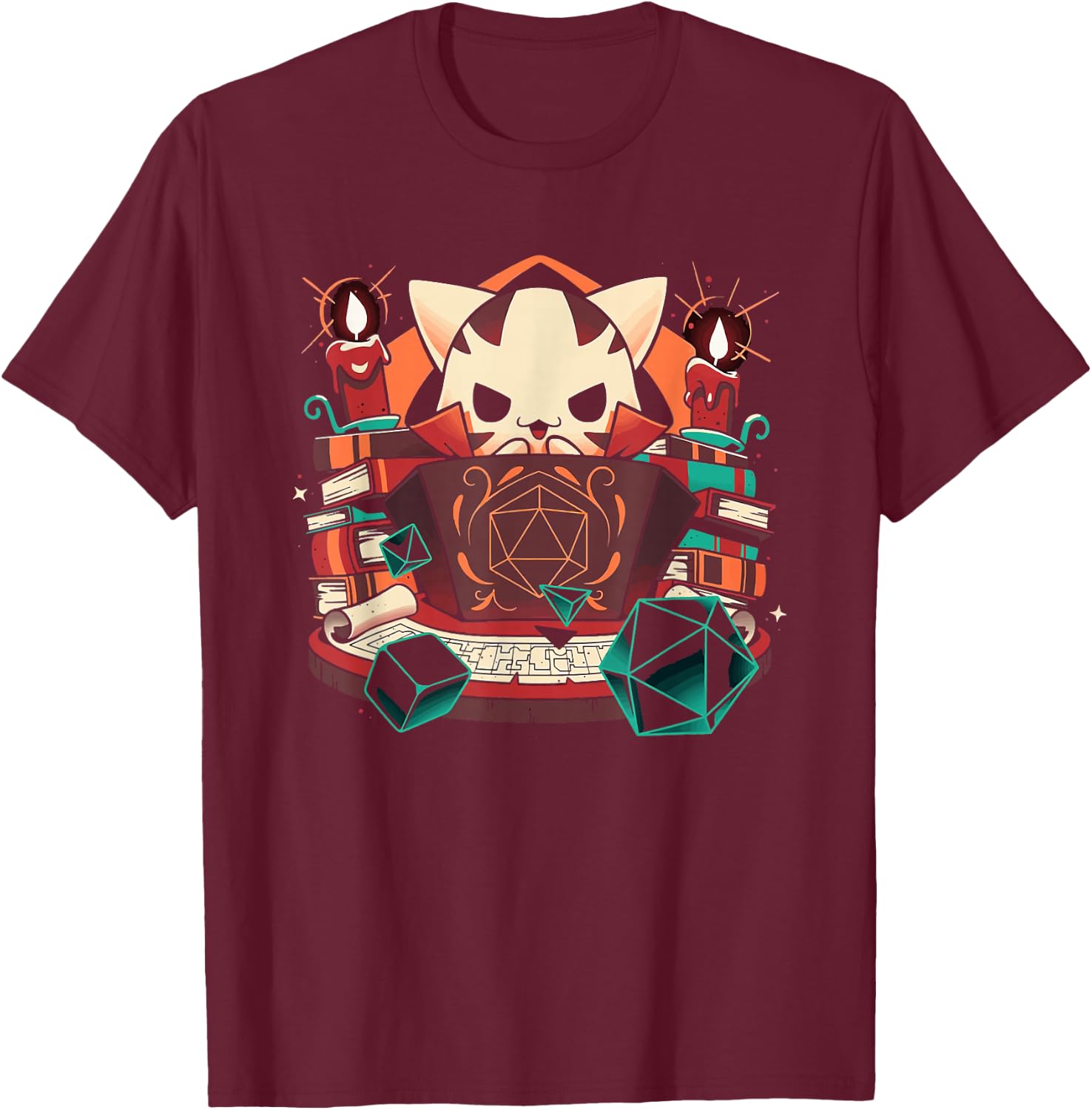 Dungeon and Cats Tabletop Gaming Role Player T-Shirt - T-Shirt | Maroon