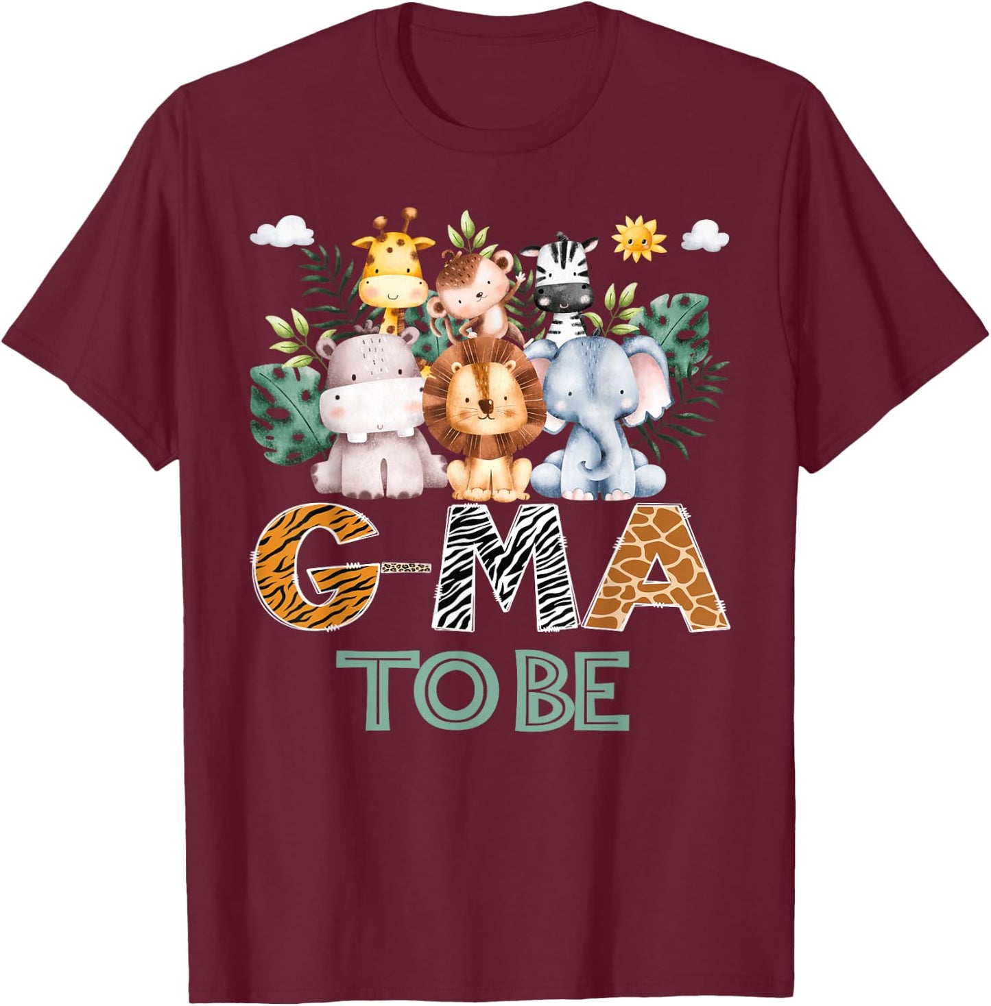 Soon To Be G-Ma Jungle Animal Safari Gender Reveal T-Shirt - T-Shirt | Maroon