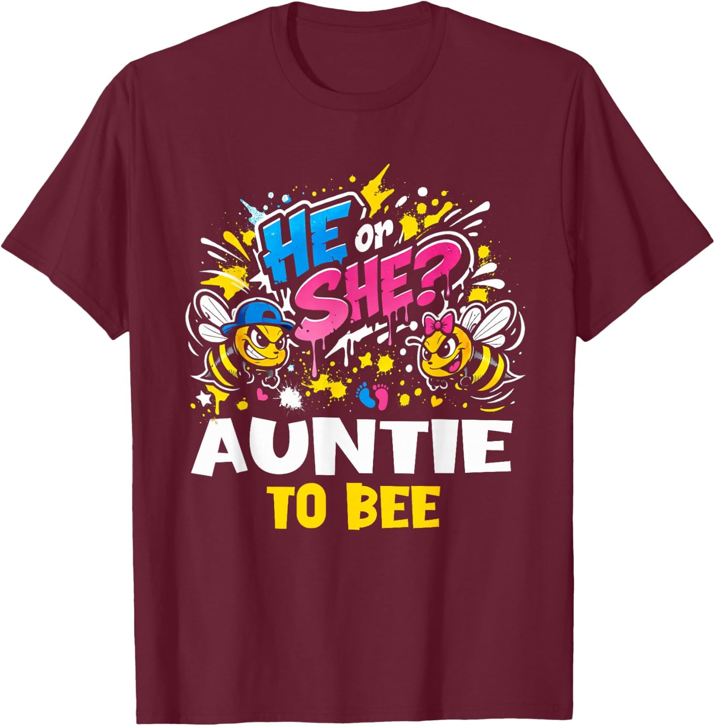 He Or She Auntie to Bee Gender Reveal Baby T-Shirt - T-Shirt | Maroon