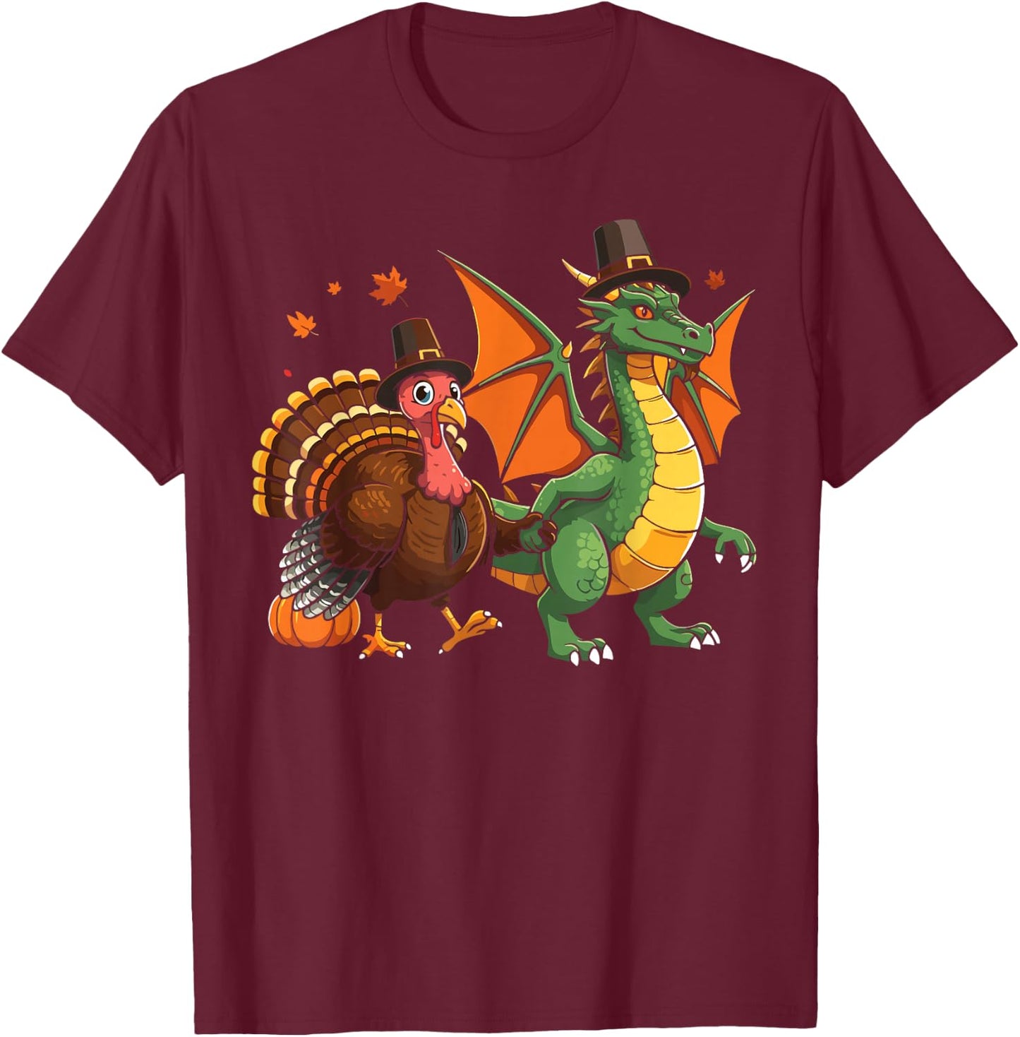 Dragon Turkey pilgrim thanksgiving pumpkin kids boys girls T-Shirt - T-Shirt | Maroon