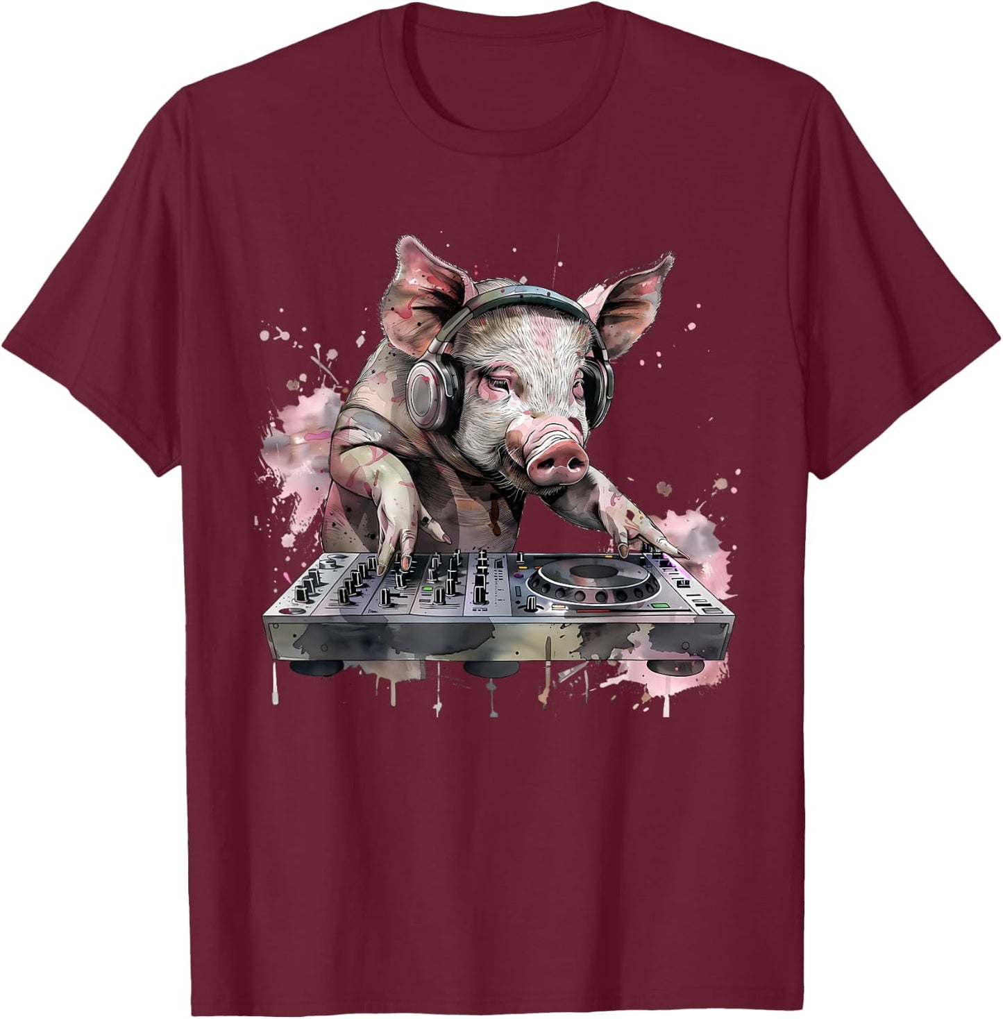 Pig Music DJ Turntable DJ Pig Techno House Music Dance Club T-Shirt - T-Shirt | Maroon