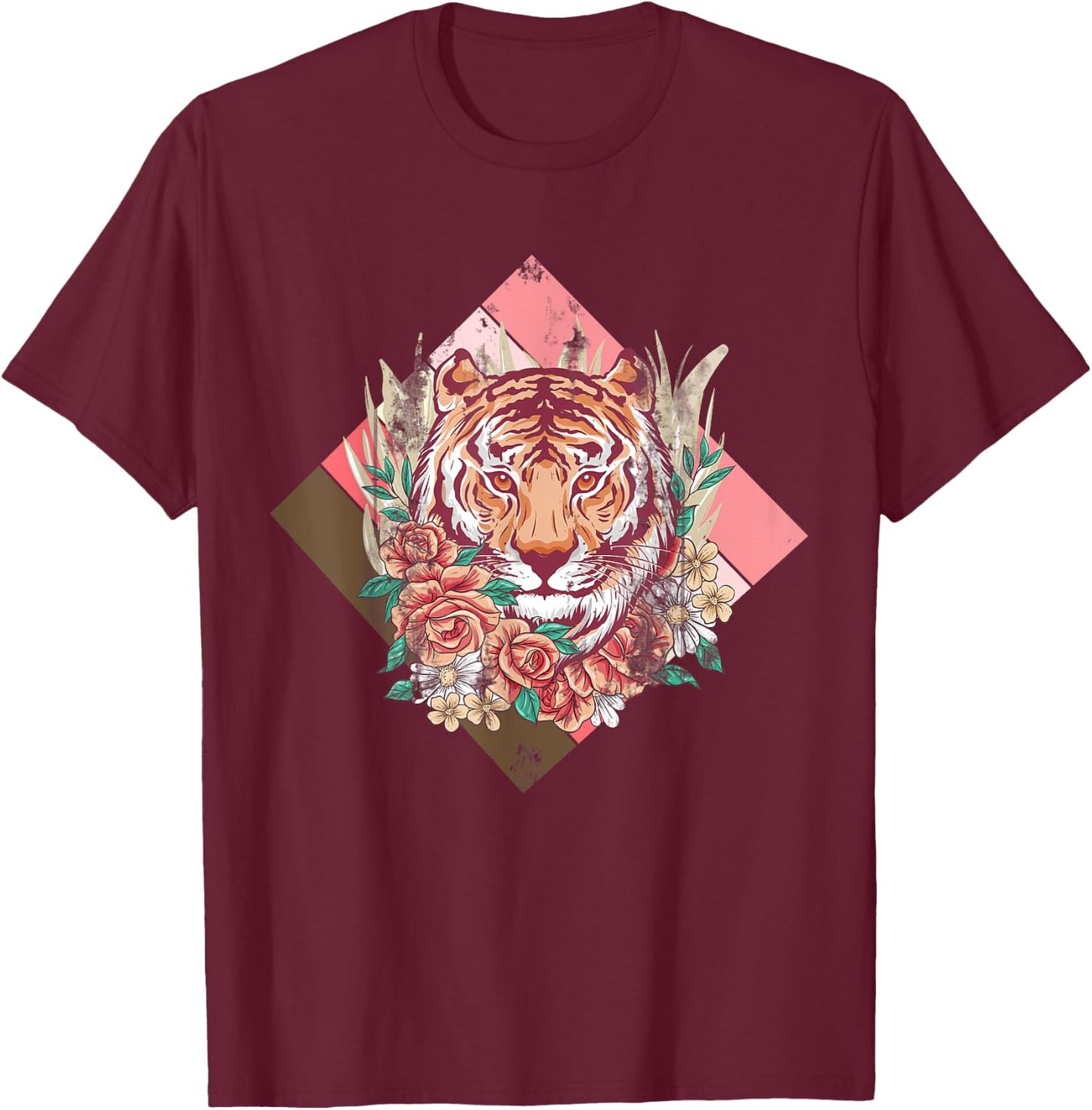 Cherry Blossom Sakura Tiger T-Shirt - T-Shirt | Maroon