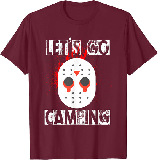 Funny Horror Halloween let's go camping mask serial killer T-Shirt - T-Shirt | Maroon