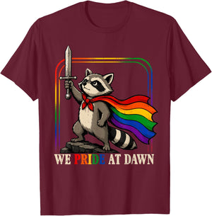 We Pride At Dawn Funny Raccoon LGBT Support Pride Month 2026 T-Shirt - T-Shirt | Maroon