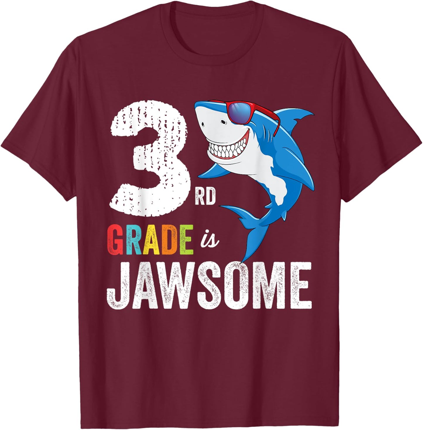 Third Grade Shirt Boys Girls Shark First Day of School T-Shirt - T-Shirt | Maroon