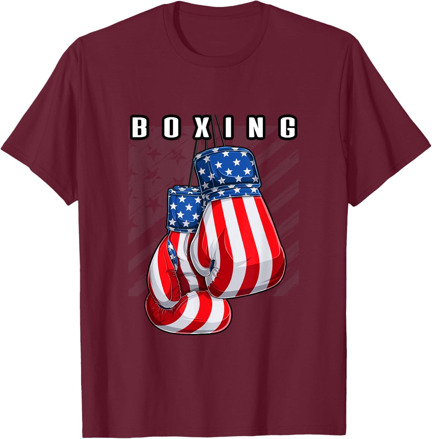 Boxing USA American Flag Boxing Gloves T-Shirt - T-Shirt | Maroon