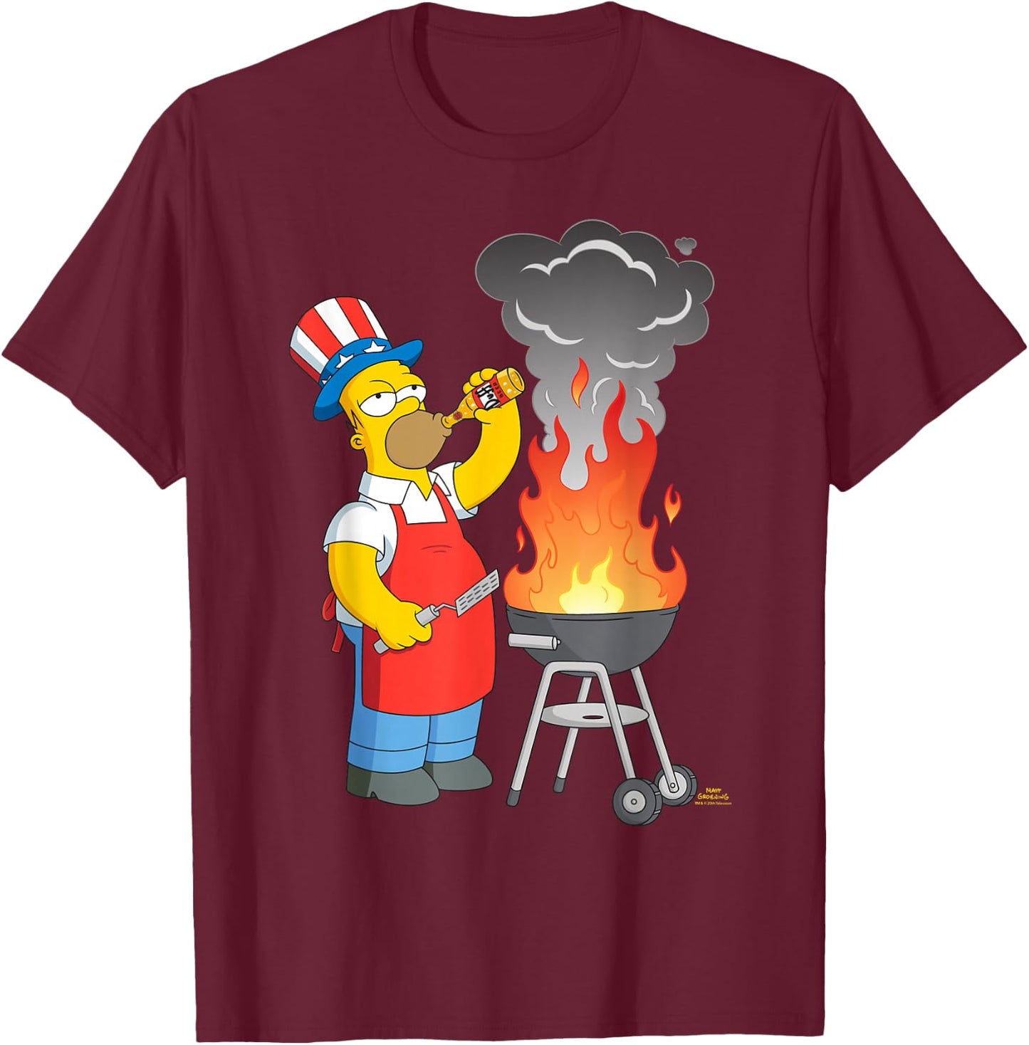 The Simpsons Homer Simpson 4th of July Beer & BBQ Cookout T-Shirt - T-Shirt | Maroon