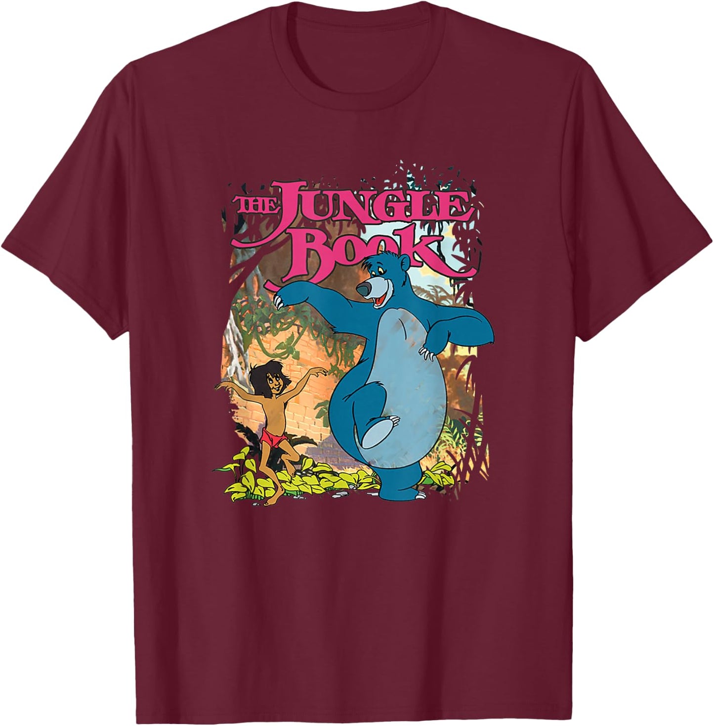 Disney The Jungle Book Mowgli & Baloo Dancing Friends Small T-Shirt - T-Shirt | Maroon
