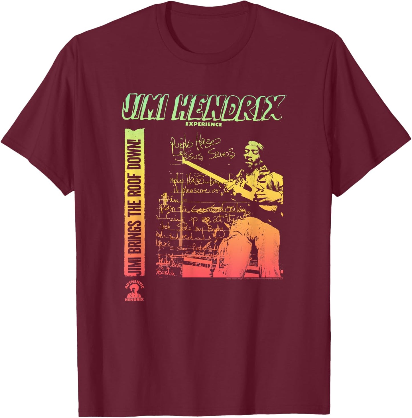 Jimi Hendrix Brings the Roof Down T-Shirt - T-Shirt | Maroon