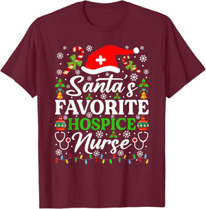 Santa's Favorite Hospice Nurse Shirt Funny Christmas Pajama T-Shirt - T-Shirt | Maroon