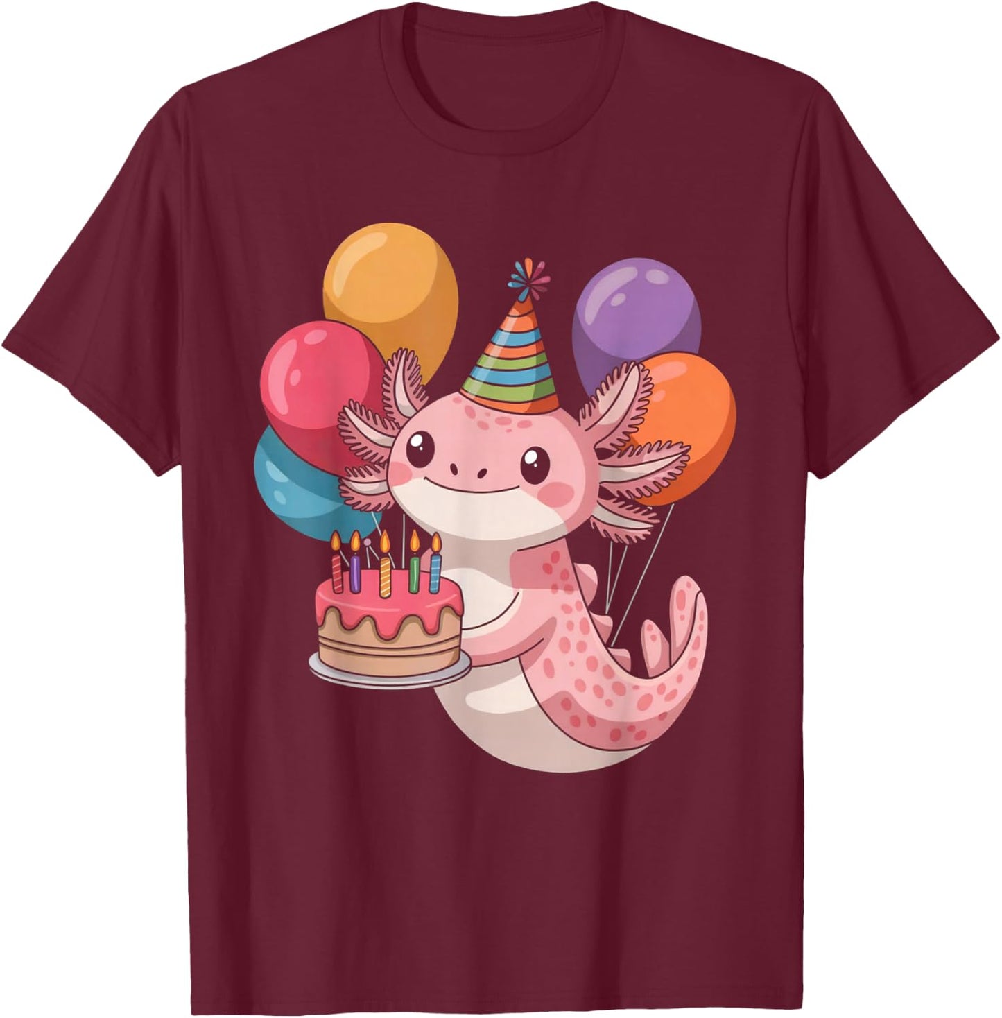 Axolotl Birthday Party Kawaii Bday Boys Girls Cute Axolotl T-Shirt - T-Shirt | Maroon