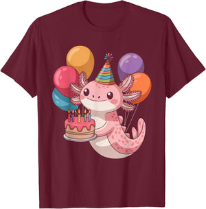 Axolotl Birthday Party Kawaii Bday Boys Girls Cute Axolotl T-Shirt - T-Shirt | Maroon