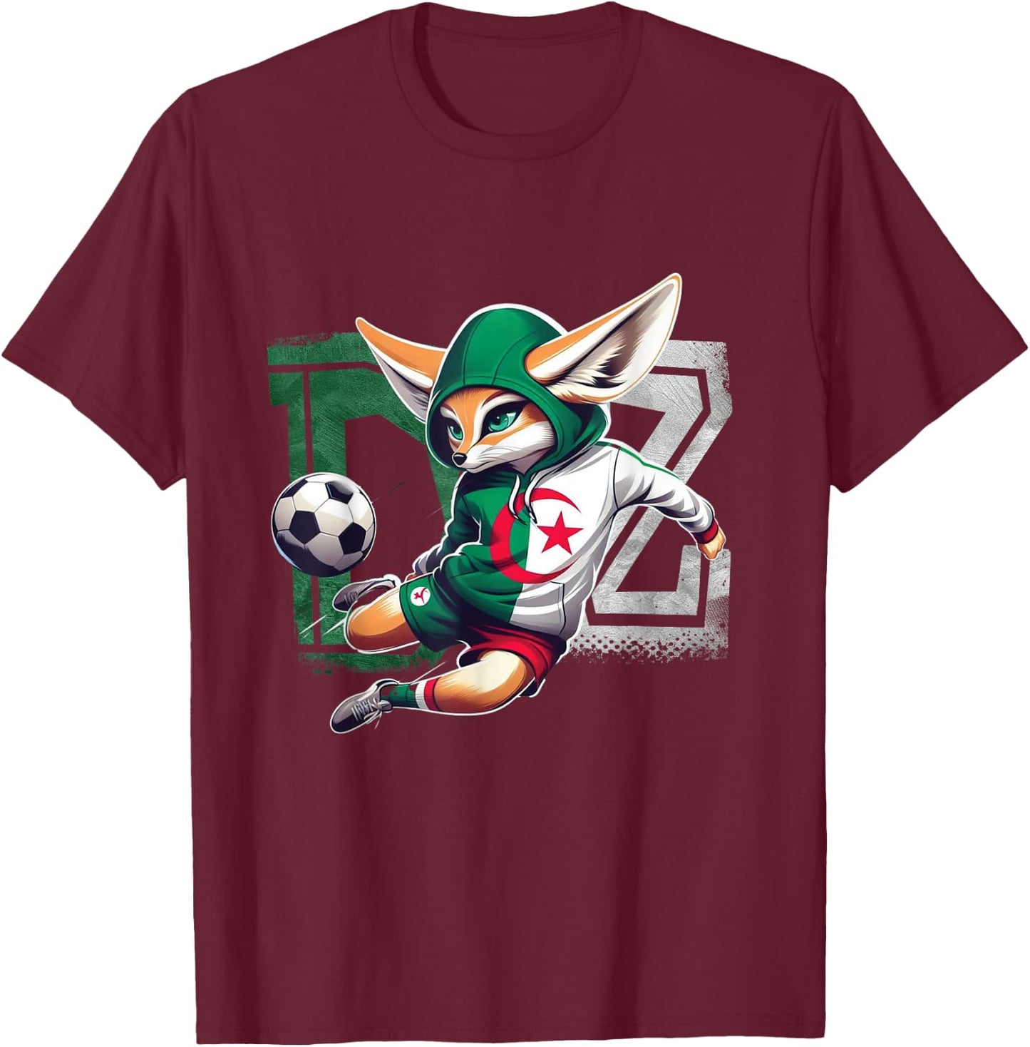 Fennec Algerian Flag Football Gift Jersey Dz , Black, S T-Shirt - T-Shirt | Maroon