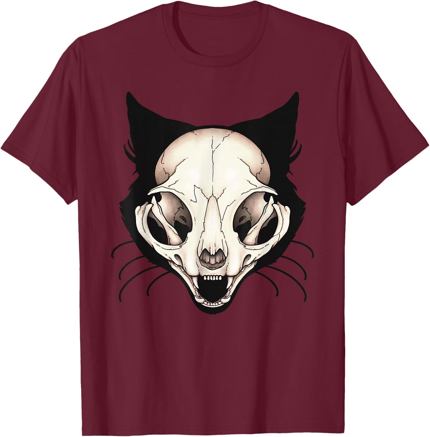 Vulture Culture Black Cat Skull Witchcraft Gothic Occult T-Shirt - T-Shirt | Maroon