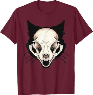 Vulture Culture Black Cat Skull Witchcraft Gothic Occult T-Shirt - T-Shirt | Maroon