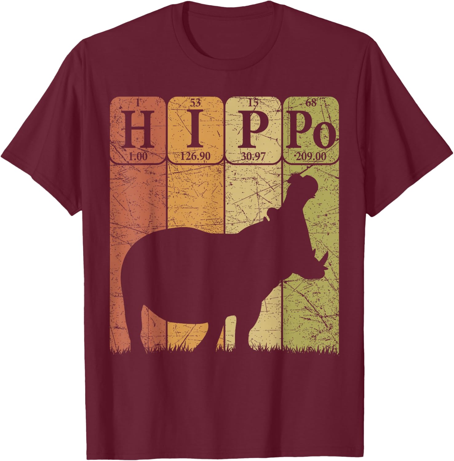 Hippo Periodic Table Elements Hippo Lover Hippopotamus Retro T-Shirt - T-Shirt | Maroon