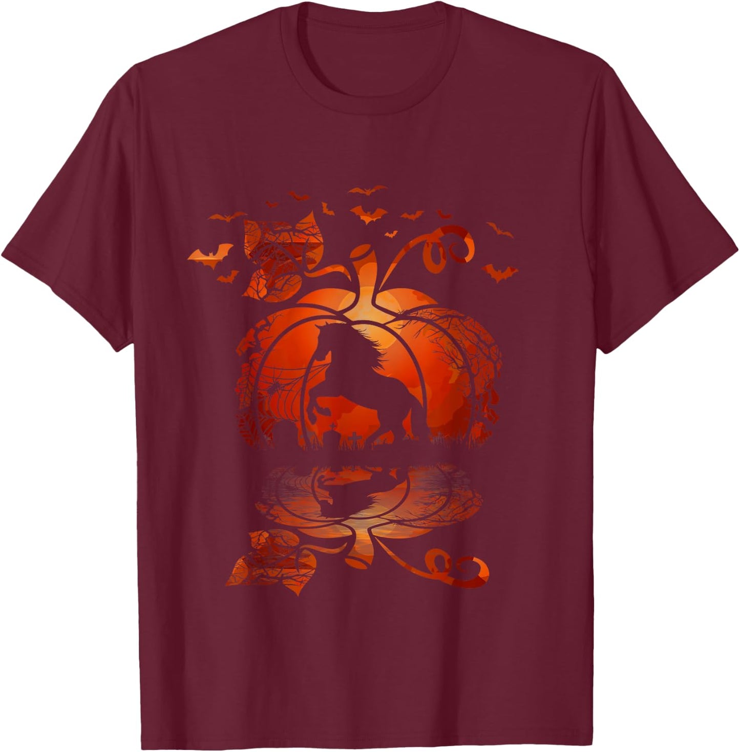Fall Cute Horse In The Pumpkin Funny Halloween Autumn Happy T-Shirt - T-Shirt | Maroon