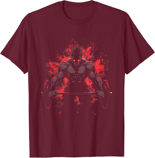 Bodybuilding Workout Muscle Powerlifting Anime Men Character Deadlift Power Gym Fitness T-Shirt - T-Shirt | Maroon